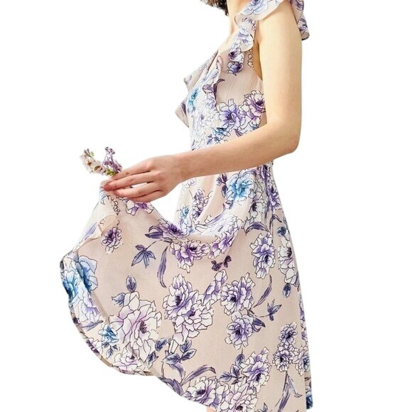 Altar'd State Floral Ruffle V-Neck Dress Fit &‎ Flare Small - Picture 1 of 6